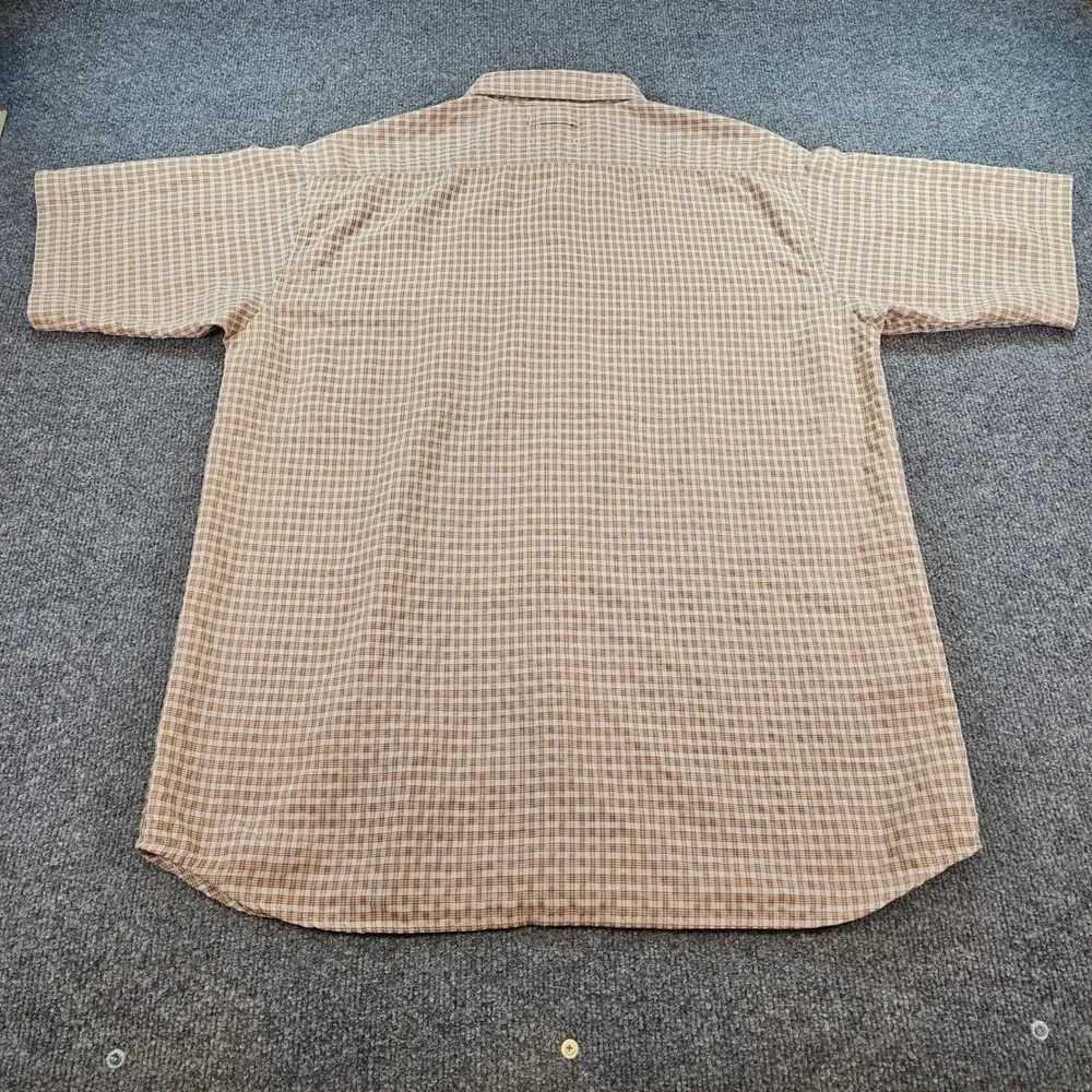 The North Face Mens Large Beige Brown Plaid Short Sleeve Button Up Outdoor AXU7